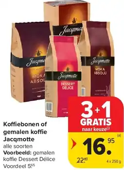 Carrefour Koffiebonen of gemalen ko e Jacqmotte aanbieding