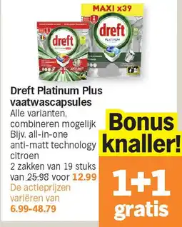 Albert Heijn Dreft Platinum Plus vaatwascapsules aanbieding