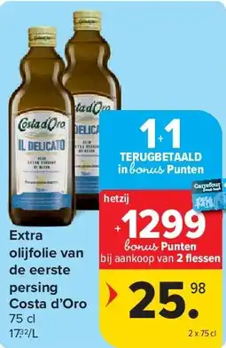 Carrefour Extra olijfolie van de eerste persing Costa d’Oro aanbieding