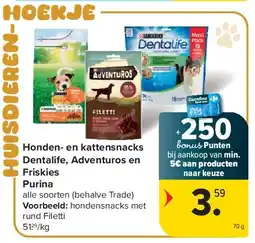 Carrefour Honden- en kattensnacks Dentalife, Adventuros en Friskies Purina aanbieding
