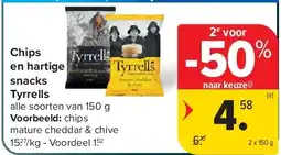 Carrefour Chips en hartige snacks Tyrrells aanbieding