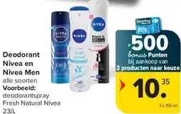 Carrefour Deodorant Nivea en Nivea Men aanbieding