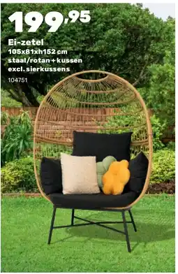 Happyland Ei-zetel 105x81xh152 cm staal/rotan + kussen excl. sierkussens aanbieding