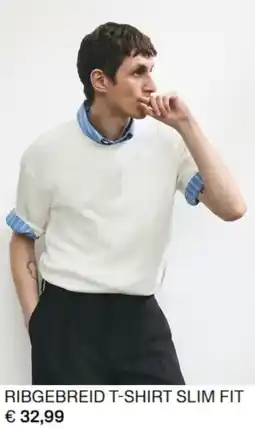 H&M Ribgebreid t-shirt slim fit aanbieding