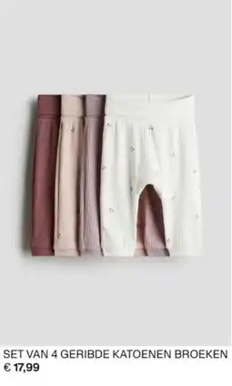 H&M Set van 4 geribde katoenen broeken aanbieding