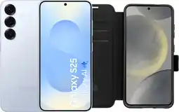Coolblue Samsung Galaxy S25 256GB Lichtblauw 5G + BlueBuilt Book Case Zwart aanbieding