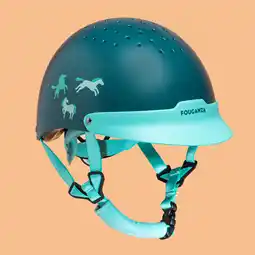 Decathlon Paardrijcap voor kinderen 100 groen/turquoise aanbieding
