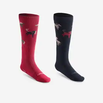 Decathlon Paardrijsokken voor kinderen SKS 500 ponymotief marineblauw roze. set van 2 paar aanbieding