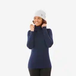 Decathlon Warm en ademend damesthermoshirt met rolkraag voor skiën BL 500 marineblauw aanbieding