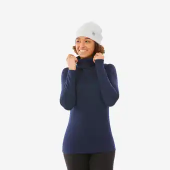 Decathlon Warm en ademend damesthermoshirt met rolkraag voor skiën BL 500 marineblauw aanbieding