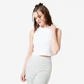 Decathlon Crop top voor fitness dames 520 ribtricot gebroken wit aanbieding