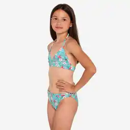 Decathlon Bikini voor surfen meisjes bloemen Tali turquoise aanbieding