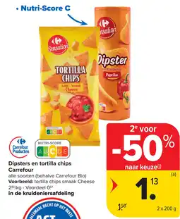 Carrefour Dipsters en tortilla chips Carrefour aanbieding