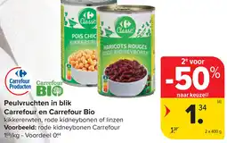 Carrefour Peulvruchten in blik Carrefour en Carrefour Bio aanbieding
