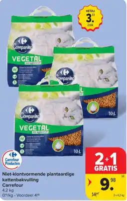 Carrefour Niet-klontvormende plantaardige kattenbakvulling Carrefour aanbieding