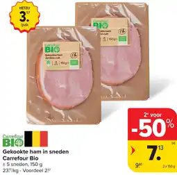 Carrefour Gekookte ham in sneden Carrefour Bio aanbieding