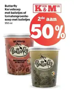 Spar Butterfly kervelsoep met balletjes of tomatengroente- soep met balletjes aanbieding