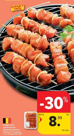 Carrefour Market Budget pack gemarineerde varkensbrochettes aanbieding