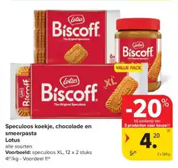 Carrefour Market Speculoos koekje chocolade en smeerpasta Lotus aanbieding