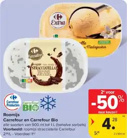 Carrefour Market Roomijs Carrefour en Carrefour Bio aanbieding