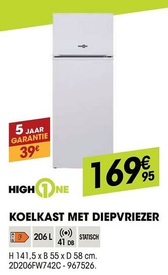 Electro Depot Highone koelkast met diepvriezer 2d206fw742c aanbieding