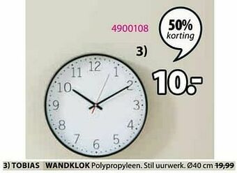 Jysk Tobias wandklok aanbieding