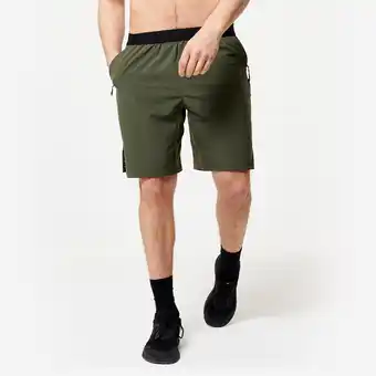 Decathlon Ademende short voor crosstraining heren zakken met rits kaki aanbieding