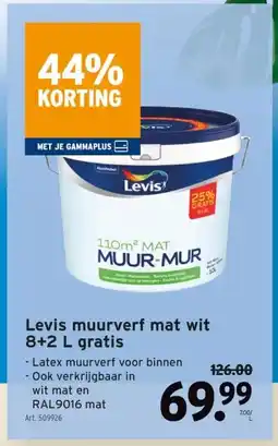 GAMMA Levis muurverf mat wit 8+2 L gratis aanbieding