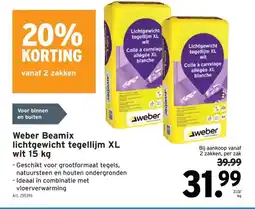 GAMMA Weber Beamix lichtgewicht tegellijm XL wit 15 kg aanbieding