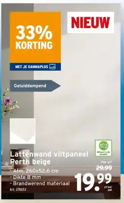 GAMMA Lattenwand viltpaneel Perth beige aanbieding