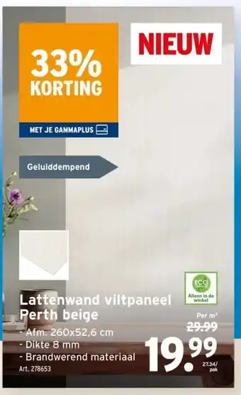 GAMMA Lattenwand viltpaneel Perth beige aanbieding