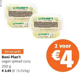 Colruyt Boni Plan't vegan spread curry aanbieding