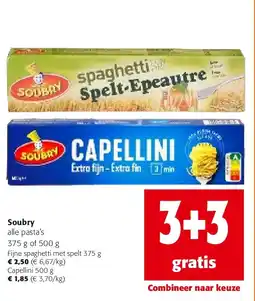 Colruyt Soubry Fijne spaghetti met spelt 375 g aanbieding