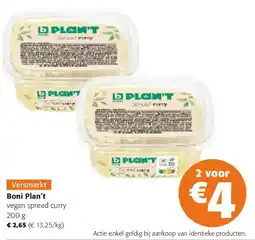 Colruyt Boni Plan’t vegan spread curry 200 g aanbieding