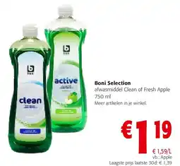 Colruyt Boni Selection afwasmiddel Clean of Fresh Apple 750 ml aanbieding