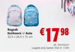 Colruyt Rugzak Eenhoorn of Auto 32,5 x 24,5 x 15 cm aanbieding
