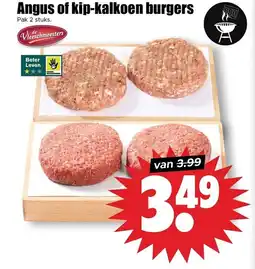 Dirk Angus of kip-kalkoen burgers aanbieding