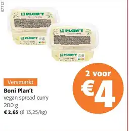 Colruyt Boni Plan’t vegan spread curry 200 g aanbieding