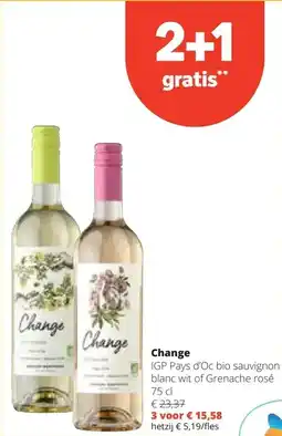 Spar Change IGP Pays d'Oc bio sauvignon blanc wit of Grenache rosé 75 cl aanbieding