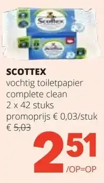 Spar SCOTTEX vochtig toiletpapier complete clean 2 x 42 stuks aanbieding