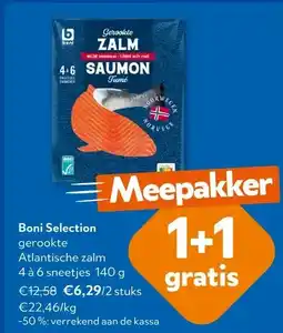 OKay Boni Selection gerookte Atlantische zalm 4 à 6 sneetjes 140 g aanbieding
