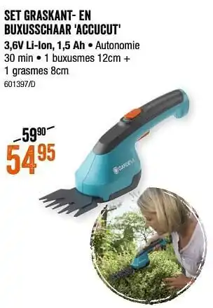 HandyHome Gardena set graskant- en buxusschaar accucut aanbieding
