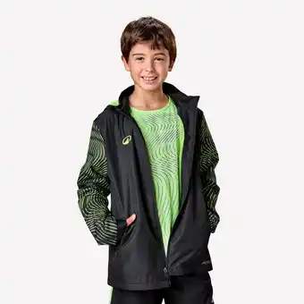 Decathlon Voetbalregenjack voor kinderen Viralto Wavy zwart/fluogeel aanbieding