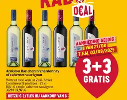 Delhaize Arniston Bay chenin/chardonnay of cabernet sauvignon aanbieding