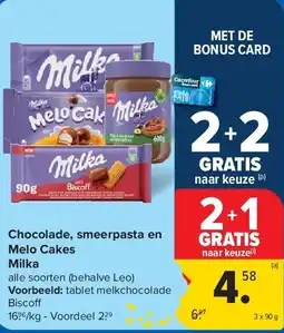 Carrefour Chocolade, smeerpasta en Melo Cakes Milka aanbieding