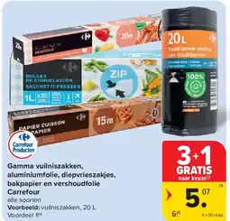 Carrefour Gamma vuilniszakken, aluminiumfolie, diepvrieszakjes, bakpapier en vershoudfolie Carrefour aanbieding