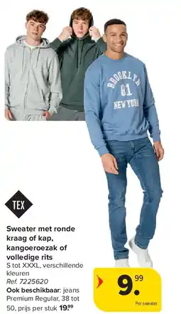 Carrefour Sweater met ronde kraag of kap, kangoeroezak of volledige rits aanbieding