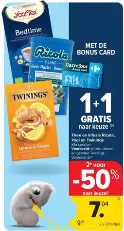Carrefour Thee en infusie Ricola, Yogi en Twinings aanbieding