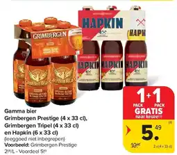 Carrefour Gamma bier Grimbergen Prestige (4 x 33 cl), Grimbergen Tripel (4 x 33 cl) en Hapkin (6 x 33 cl) aanbieding