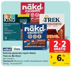 Carrefour Gamma gezonde repen Nakd, Trek en Be-Kind aanbieding